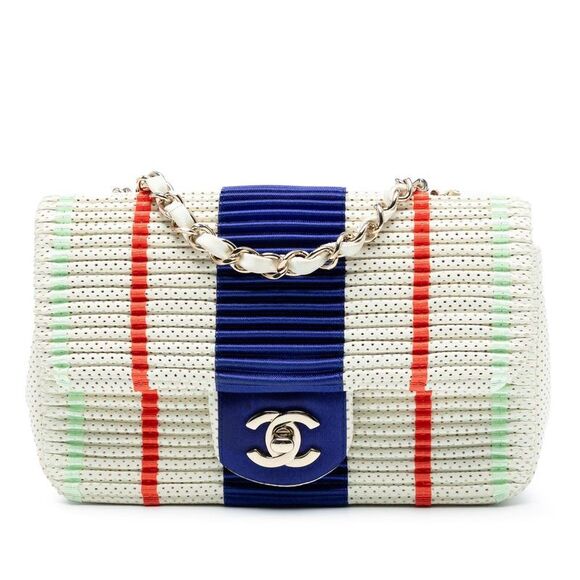 chanel Handbags - Pre Loved chanel Striped Woven Shoulder Bag Women White Crossbody Bags